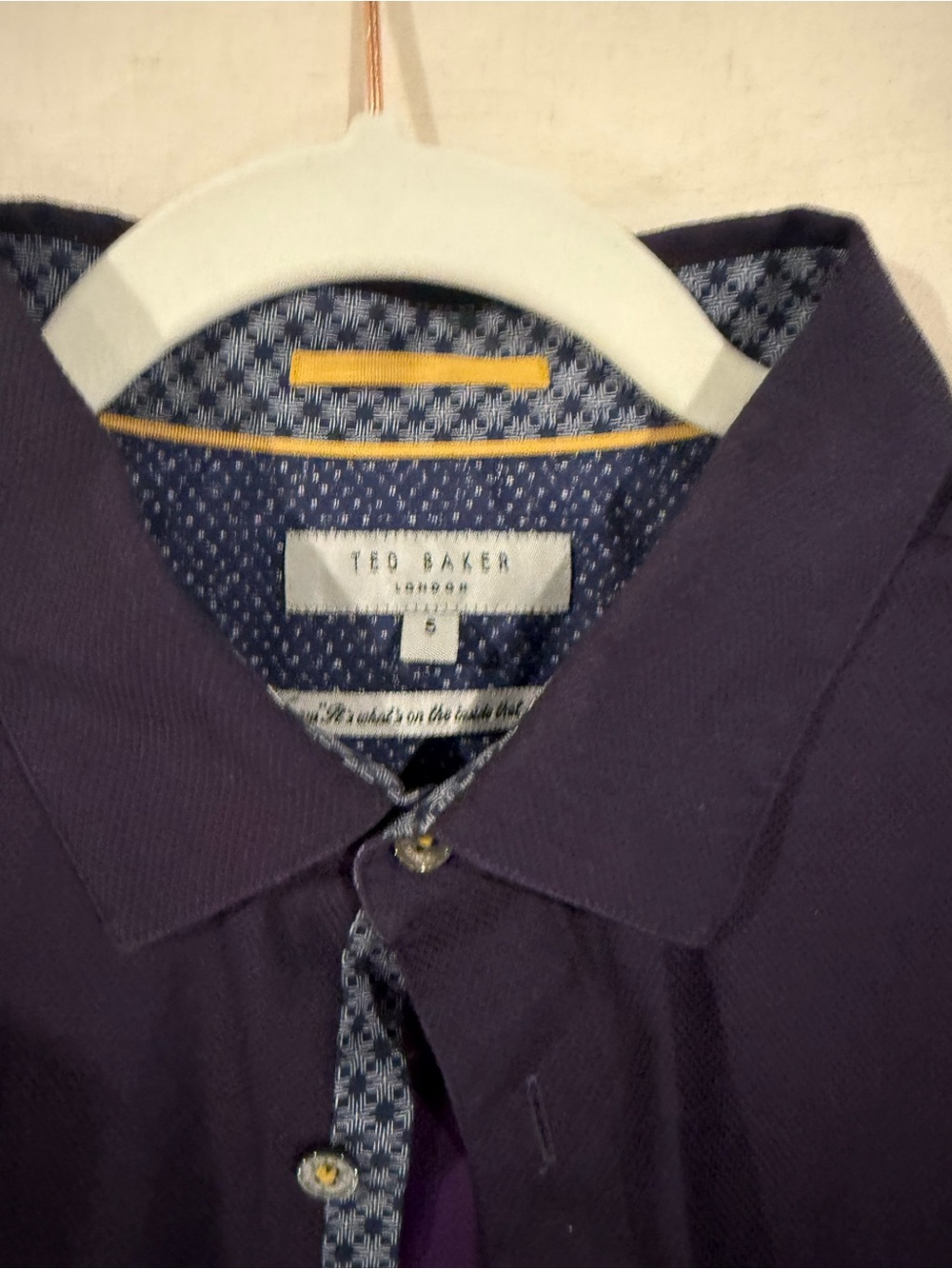 Ted Baker Men's Deep Purple Button-Down Shirt with Patterned Trim